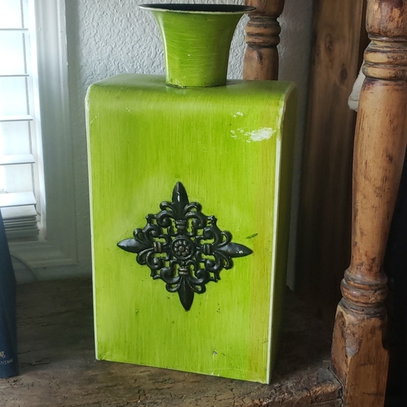 2 - Lime Green Tin Accent Vase - Picture 3 of 4